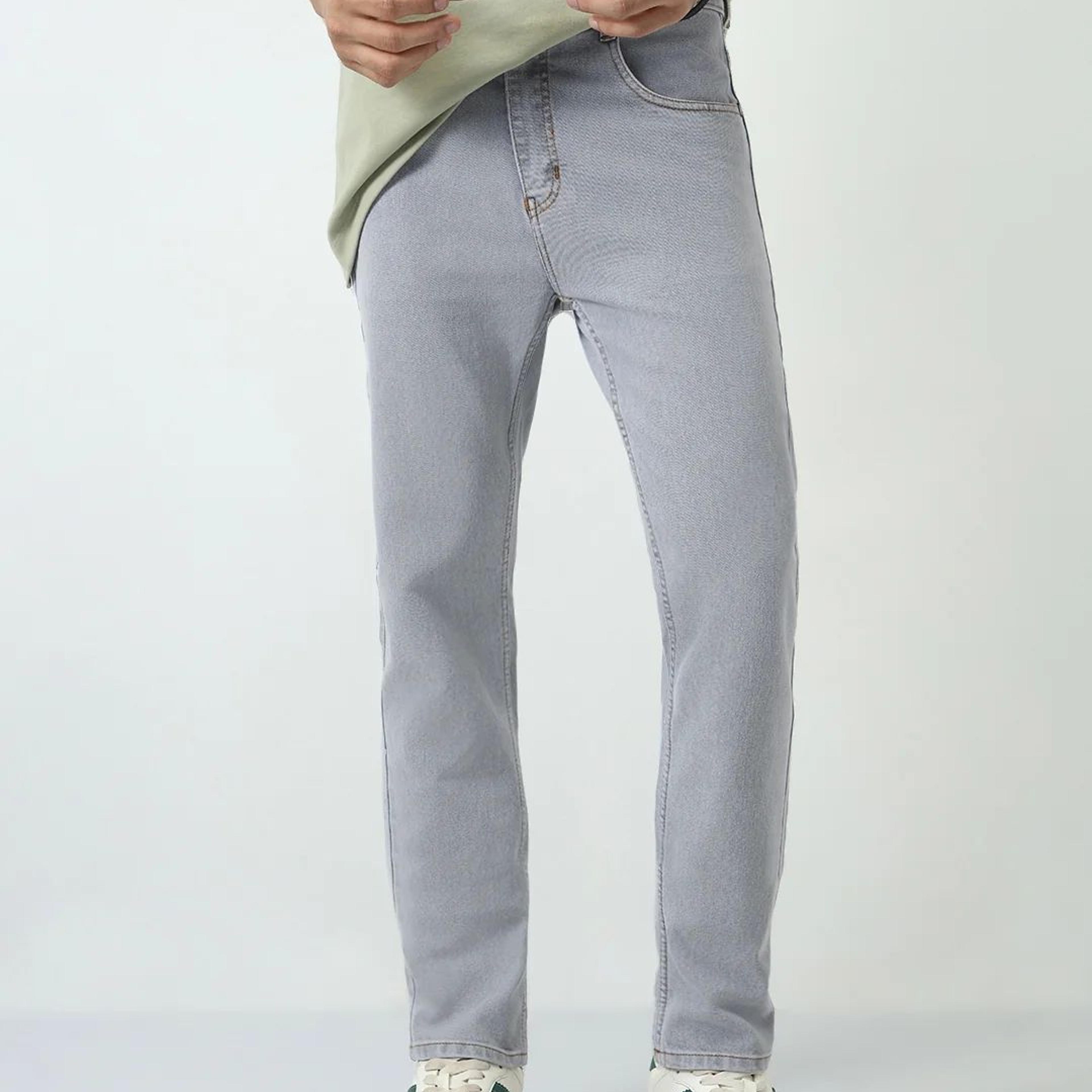 Men's Light Grey Slim Fit Washed Denim Jeans Stretchable