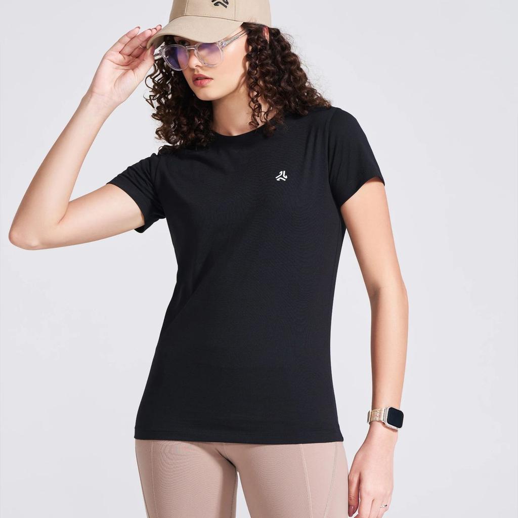 Women's Black Solid Round Neck T-Shirt