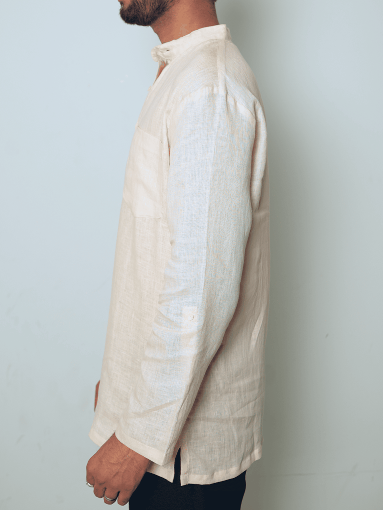 भोर (Bhor) - Men Light Peach Premium Linen Short Kurta — photo 8