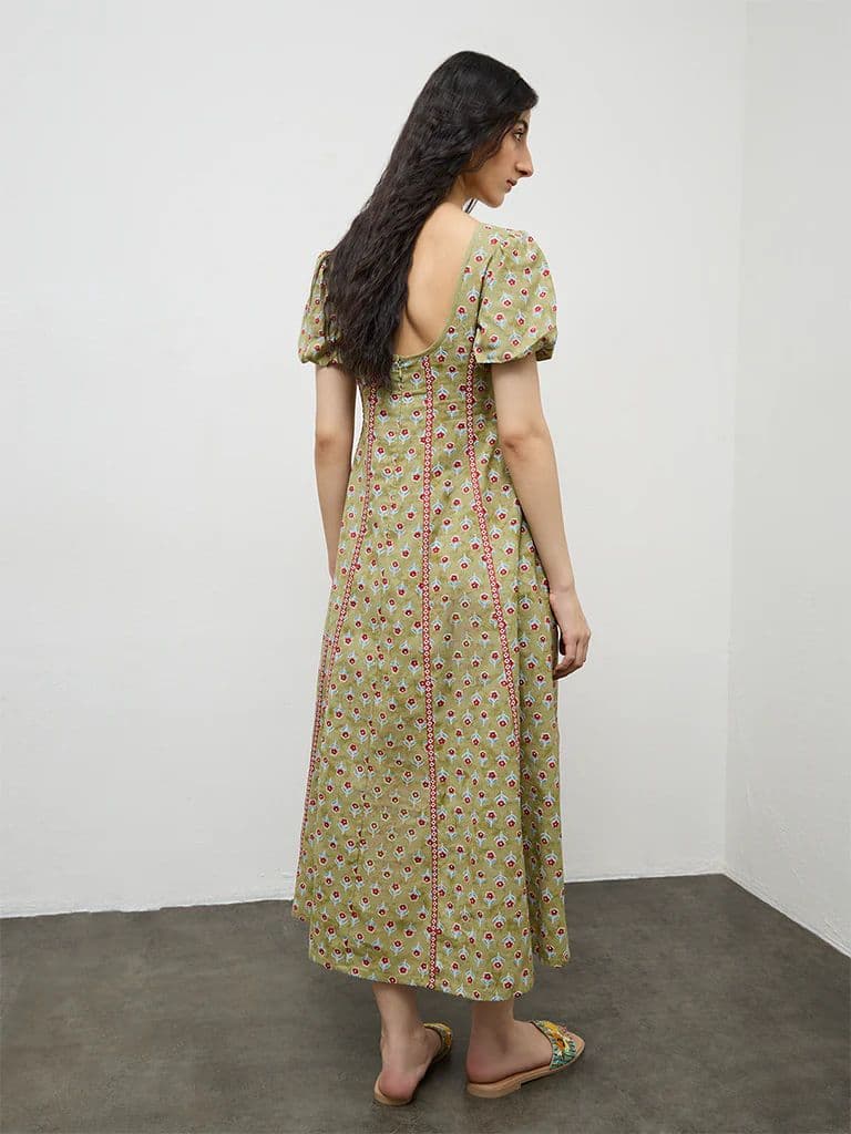 Bombay Paisley Green Printed A-Line Cotton-Blend Dress — photo 4