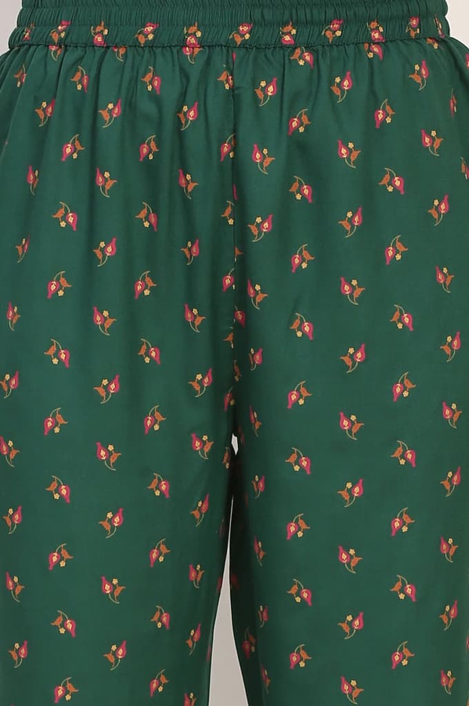 Dark Green Floral Printed Flared Chanderi Kurta, Straight Pant and Dupatta Co-ord Set — photo 9