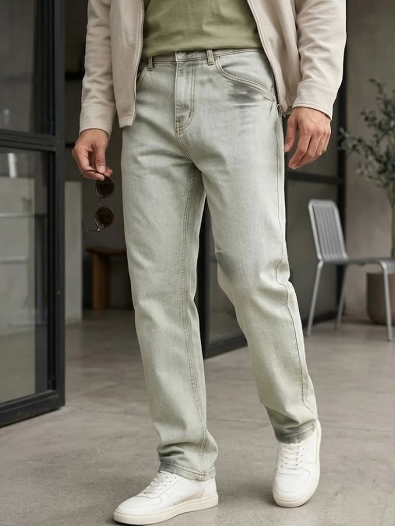 Men's Ice Grey Straight Fit Heavy Washed Jeans Stretchable — 28 / Ice Grey