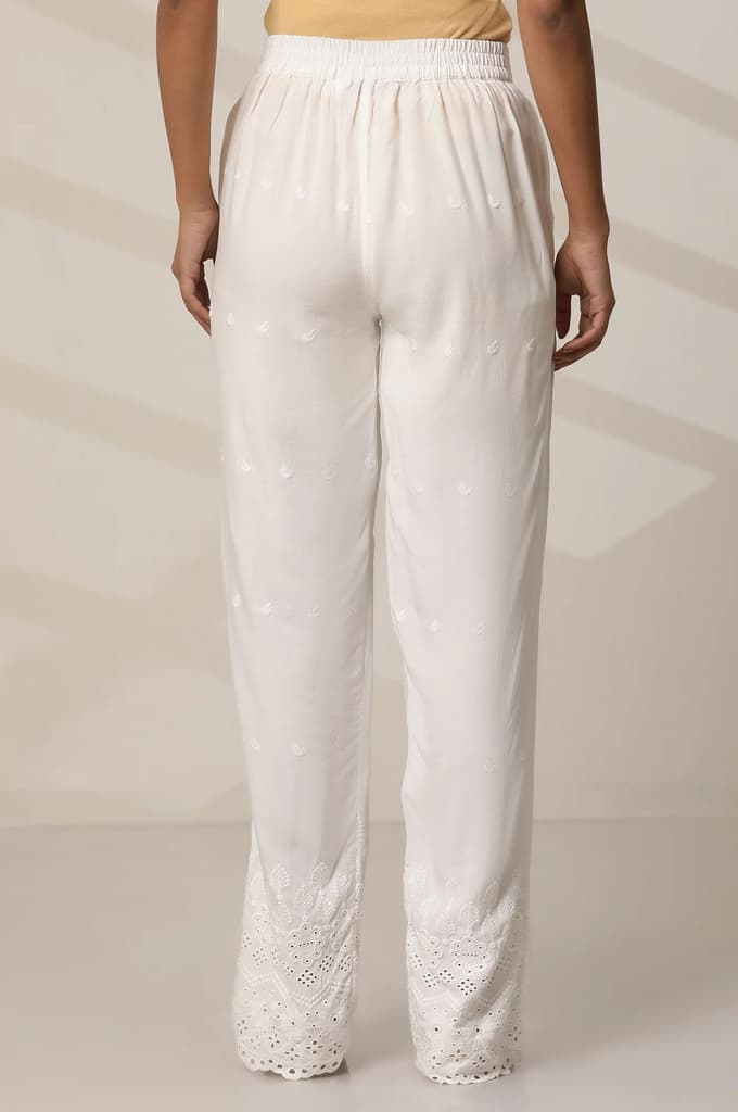 White Rayon Schiffli Narrow Palazzo — photo 3