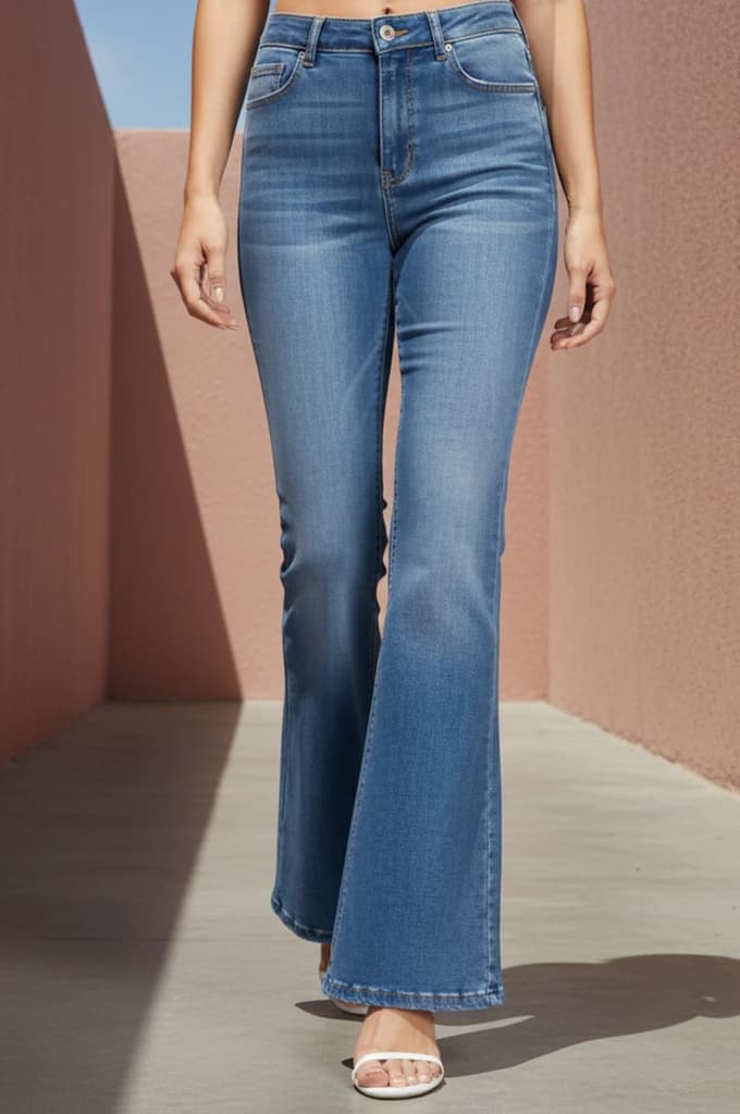Blue Solid Cotton Blend Slim Fit High Rise Jeans