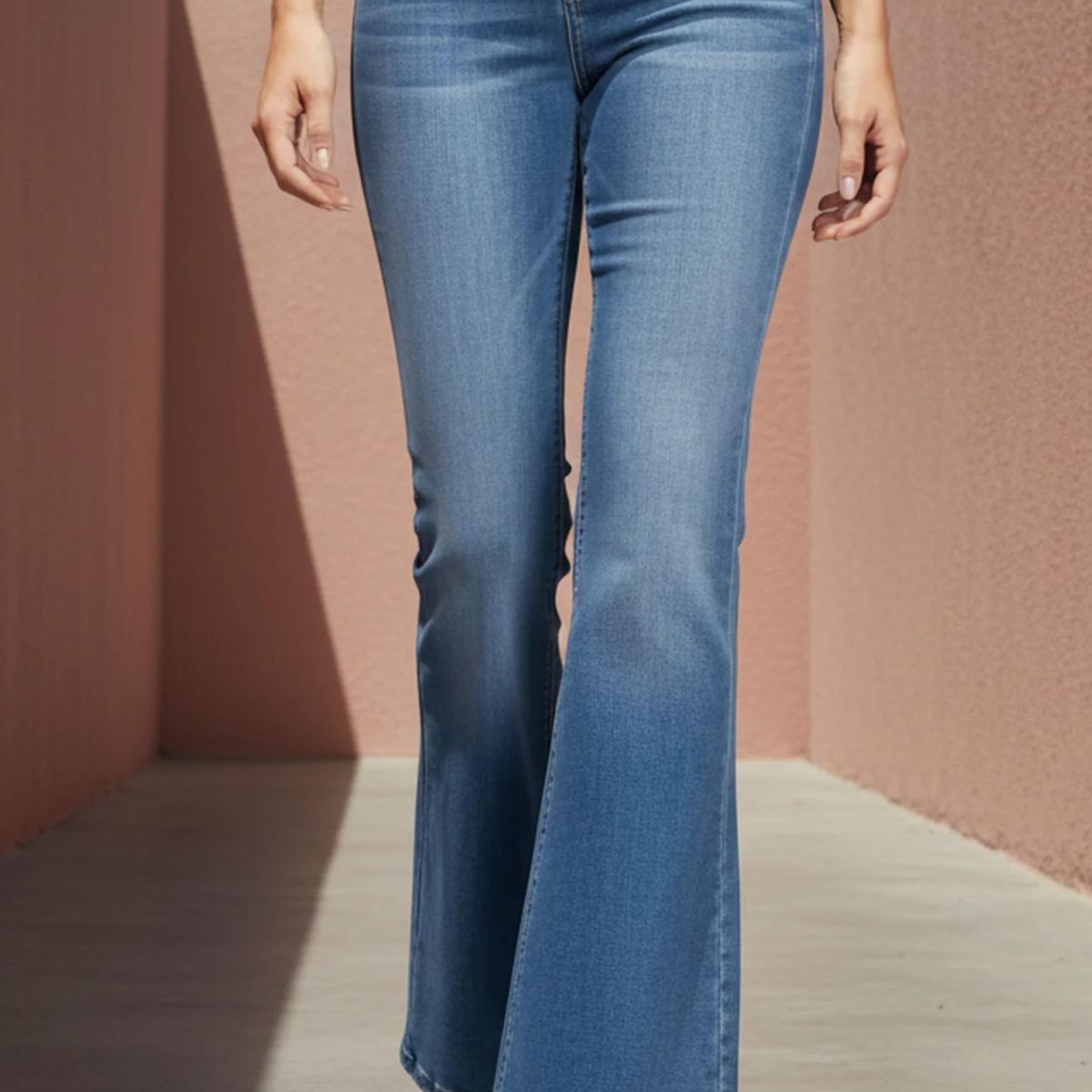 Blue Solid Cotton Blend Slim Fit High Rise Jeans