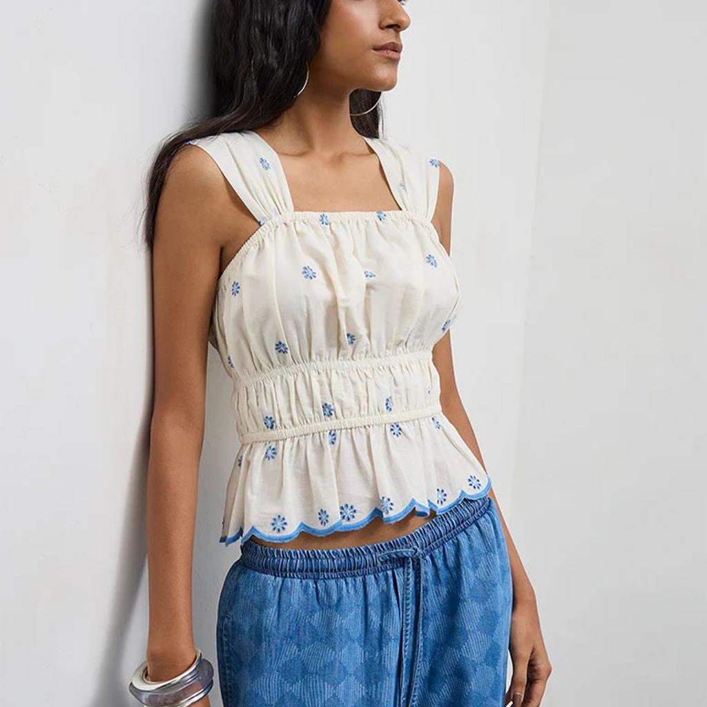 Bombay Paisley White Embroidered Cotton Top