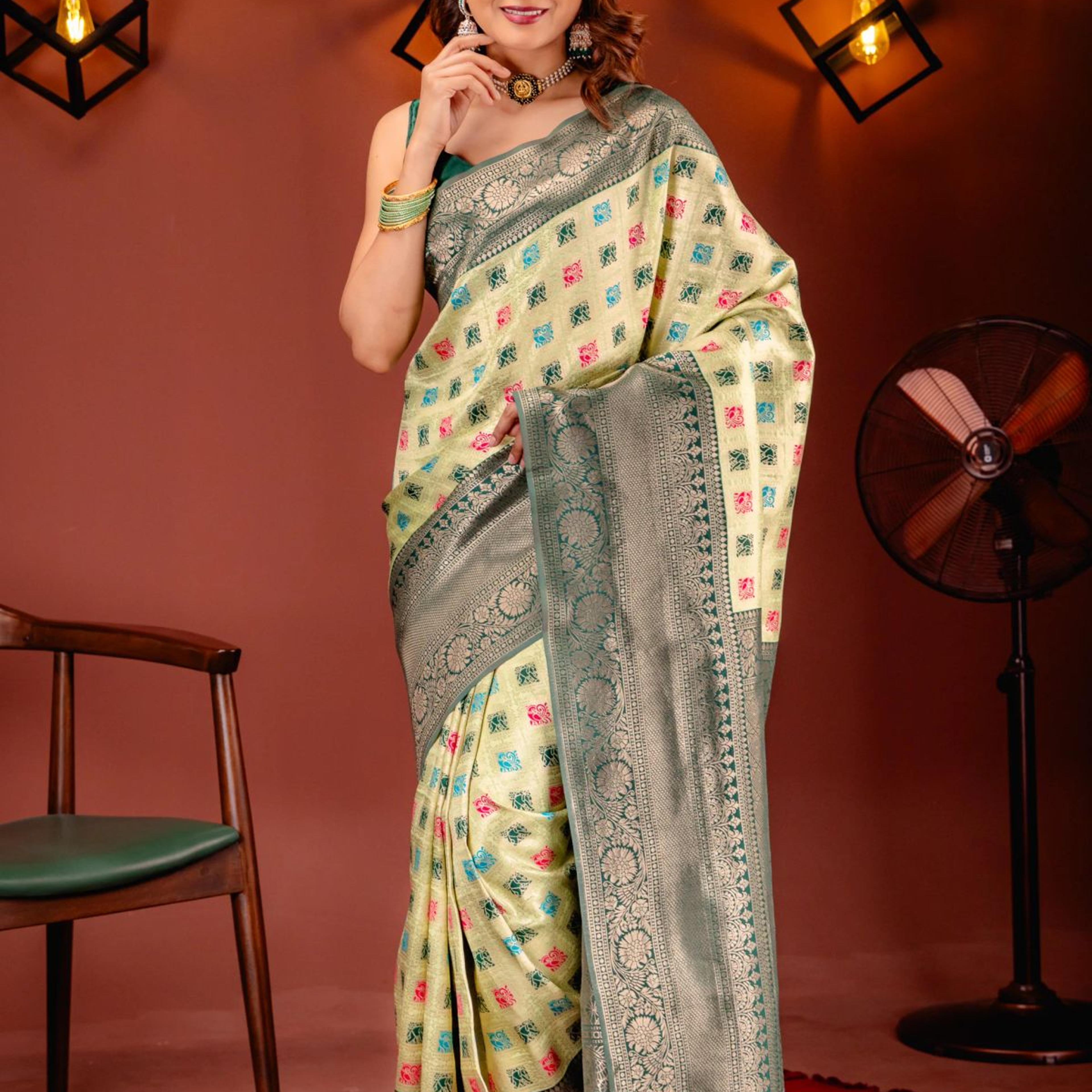 Mimosa Women's Woven Design Kanjivaram Style Art Silk Saree With Blouse Piece : SA00001655PSFREE