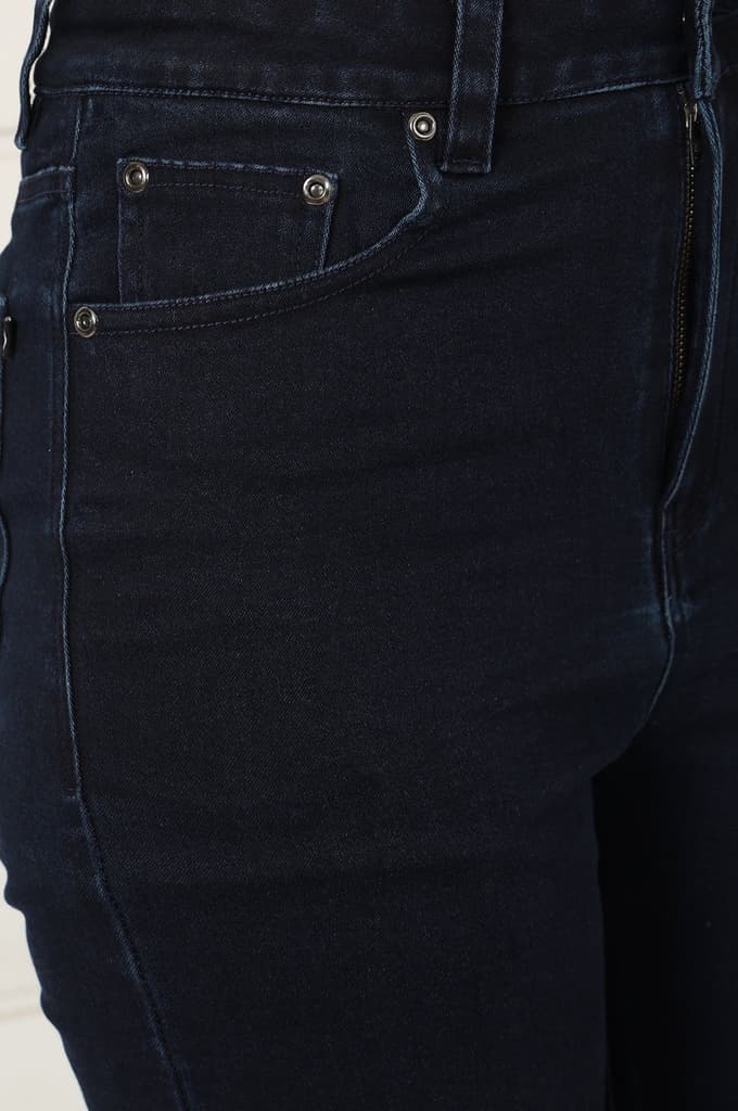 Blue Denim Lycra Mid Rise Ankle Length Flared Pants with YKK Zipper — photo 6