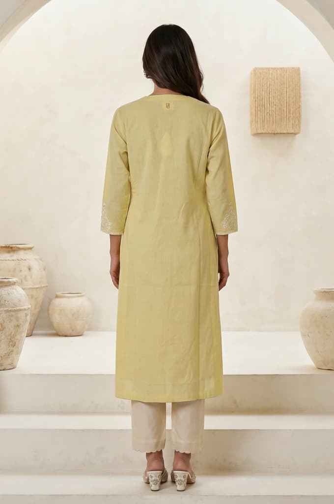 Yellow Chikankari Pure Cotton Straight Kurta — photo 4