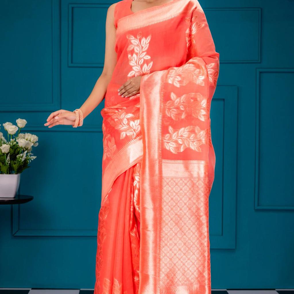 Mimosa Women's Woven Design Banarasi Style Art Silk Saree With Blouse Piece : SA00001765GJFREE