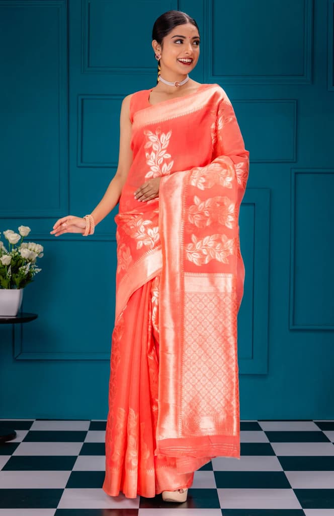 Mimosa Women's Woven Design Banarasi Style Art Silk Saree With Blouse Piece : SA00001765GJFREE — Gajjari