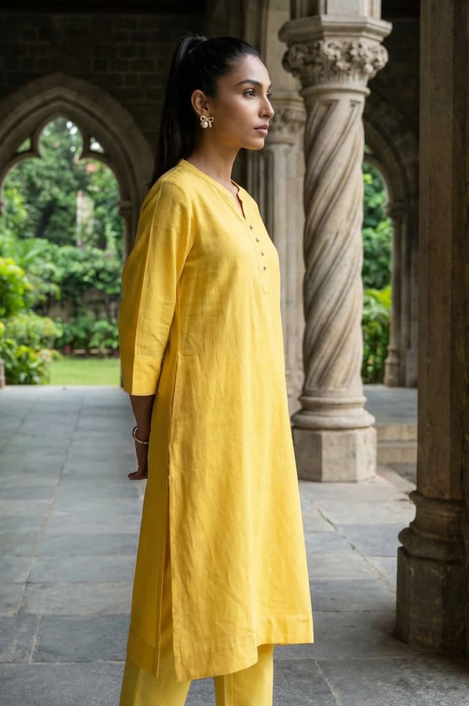 Yellow Solid Rayon Flax Straight Kurta — photo 3