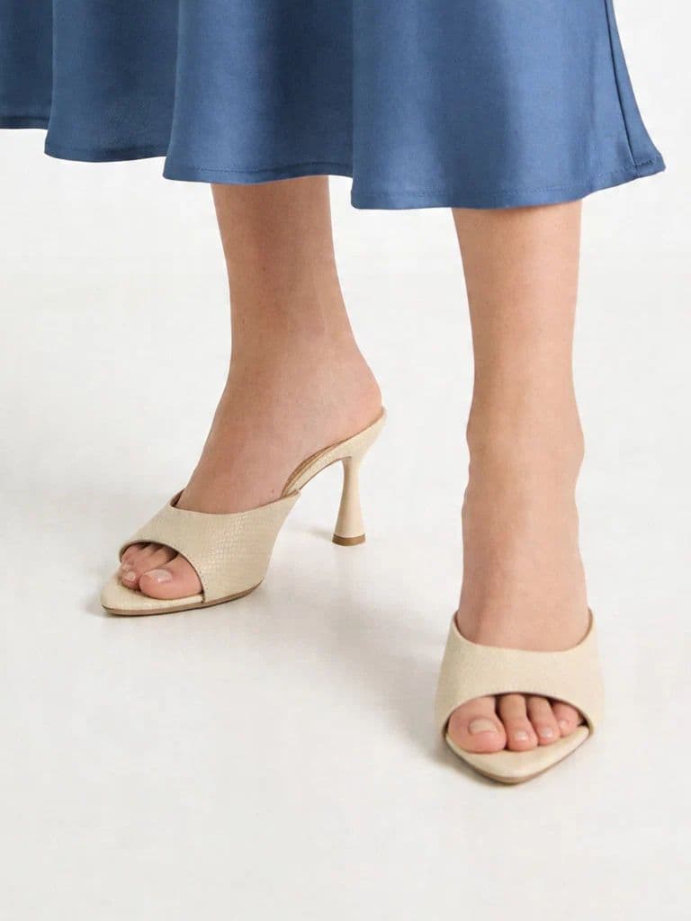 LUNA BLU Beige Reptile-Textured Flared-Heel sandals