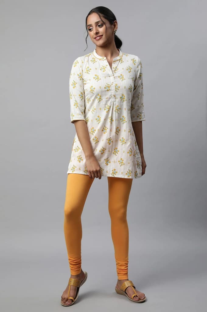 Orange Solid Skinny Fit Cotton Churidar With Elasticated Waist — photo 5