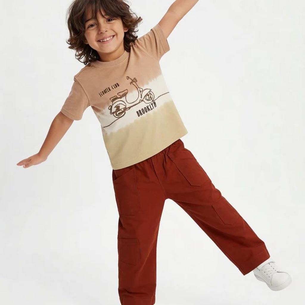 HOP Kids Boys Rust Solid Relaxed-Fit Cotton Trousers