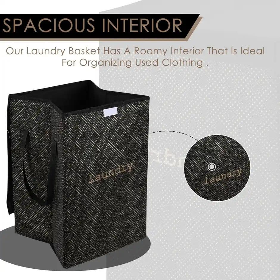 Kuber Industries | 75 L | Golden Dot Foldable Laundry Basket | Lid & Handles | Black — photo 3
