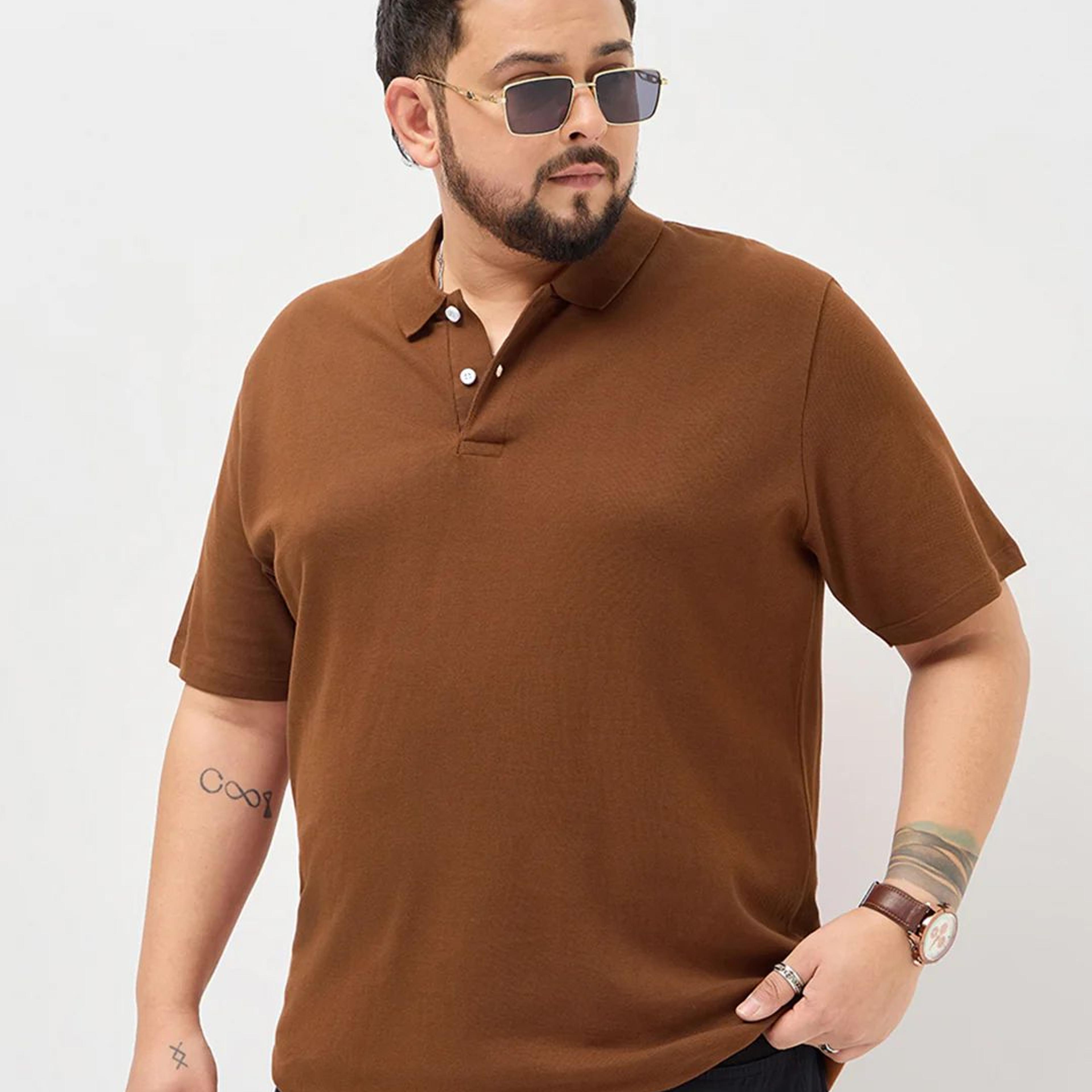 Plus Men's Chocolare Brown Solid Regular Fit Half Sleeve Cotton Polo T-Shirt