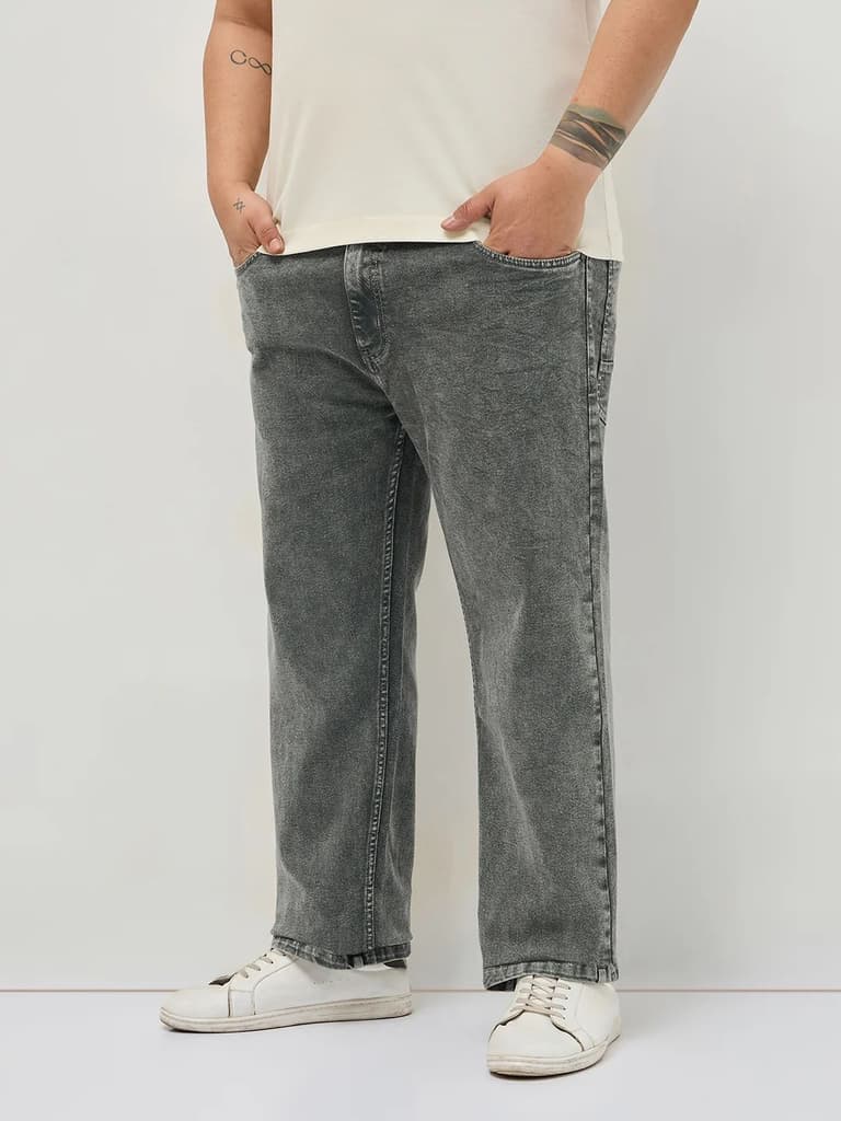 Plus Men's Grey Regular Fit Towel Washed Yellow Tint Denim Jeans Stretchable — photo 2