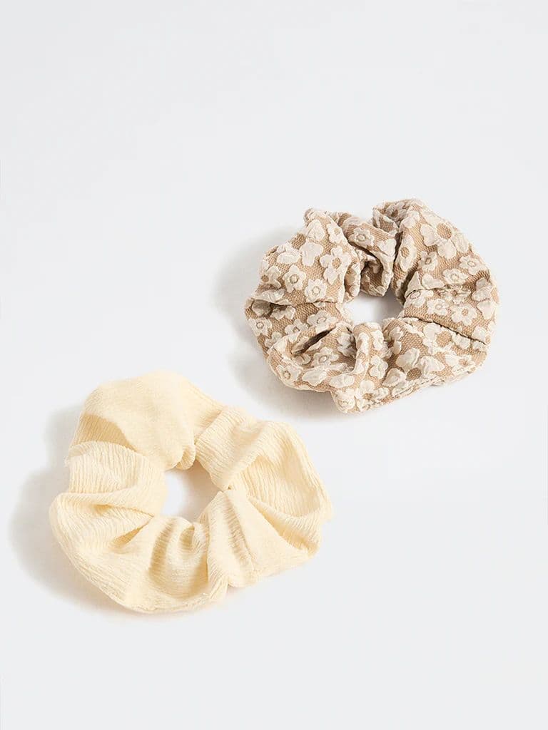 Westside Accessories Brown and Yellow Scrunchies - Pack of 2 — photo 2