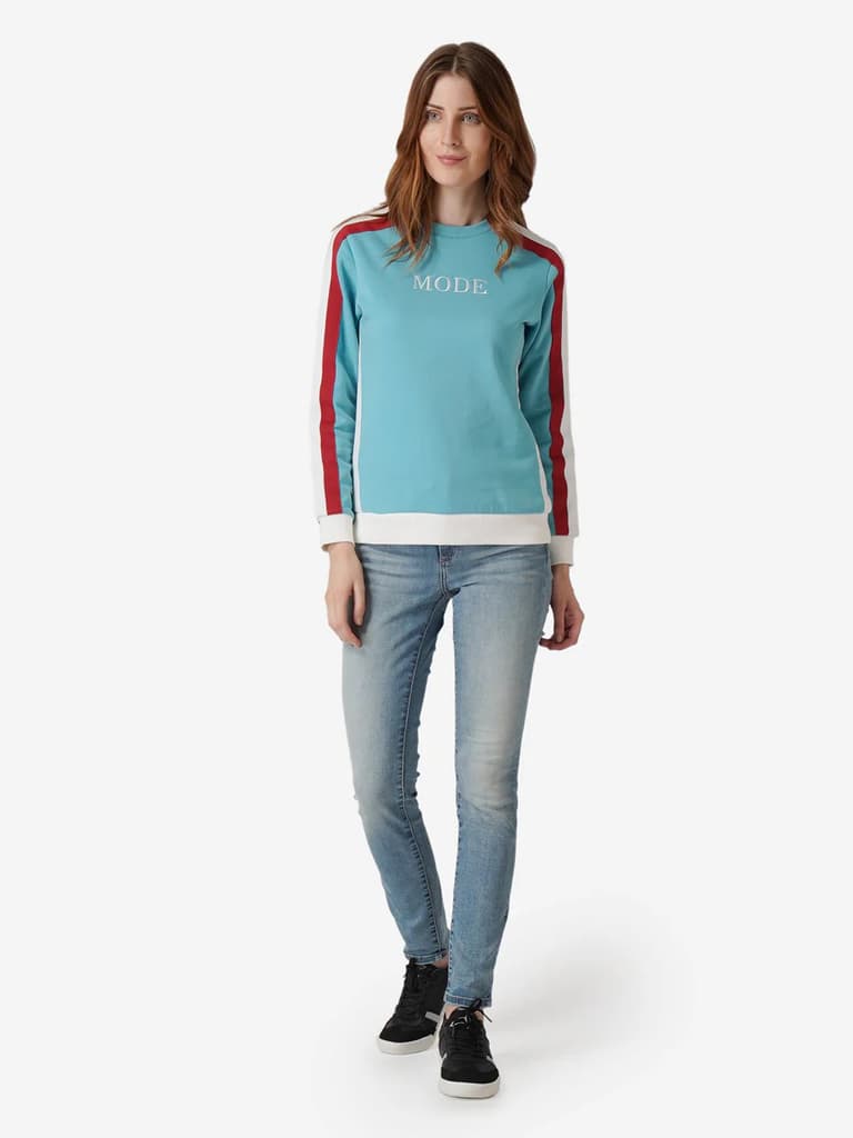 Sweatshirts for Women in Bright Blue | Cotton Blend Printed Sweatshirt — photo 6