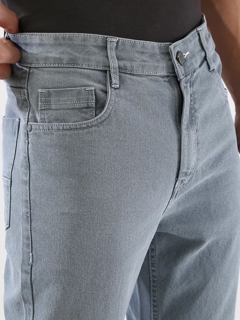 Men's Light Grey Straight Fit Washed Jeans Stretchable — photo 6