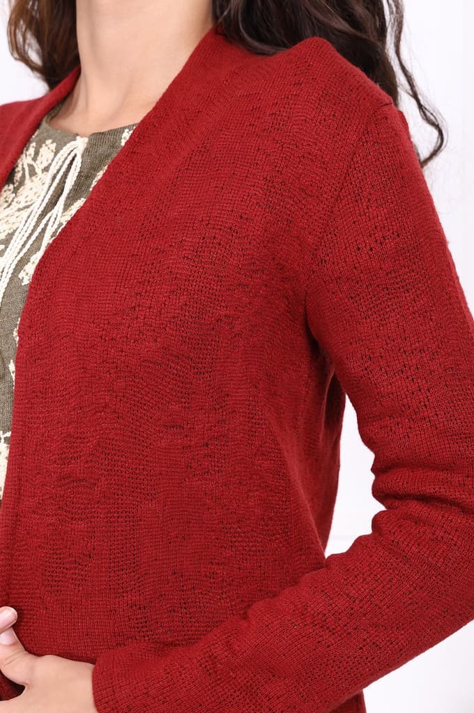 Red Solid Straight Knitting Cardigan — photo 3