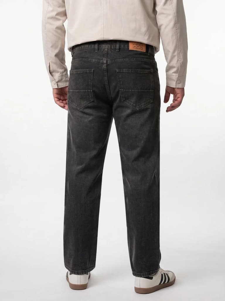 Plus Men's Black Relaxed Fit Washed Denim Jeans Non-Stretchable — photo 3