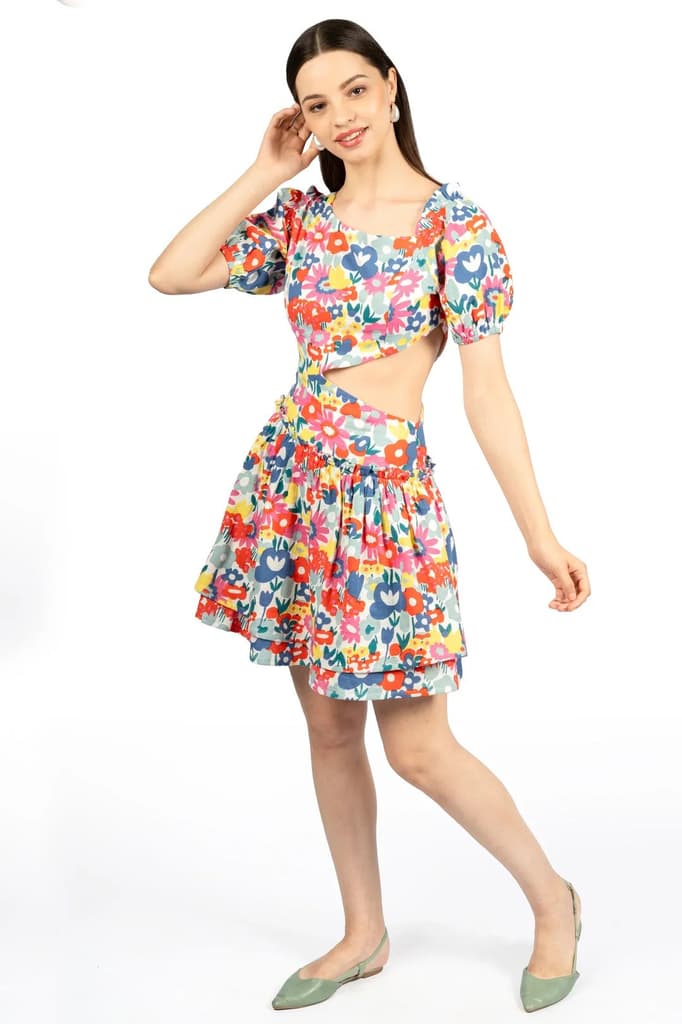 Multicolour Floral Cotton Double Cloth Fit & Flare Dress — photo 5