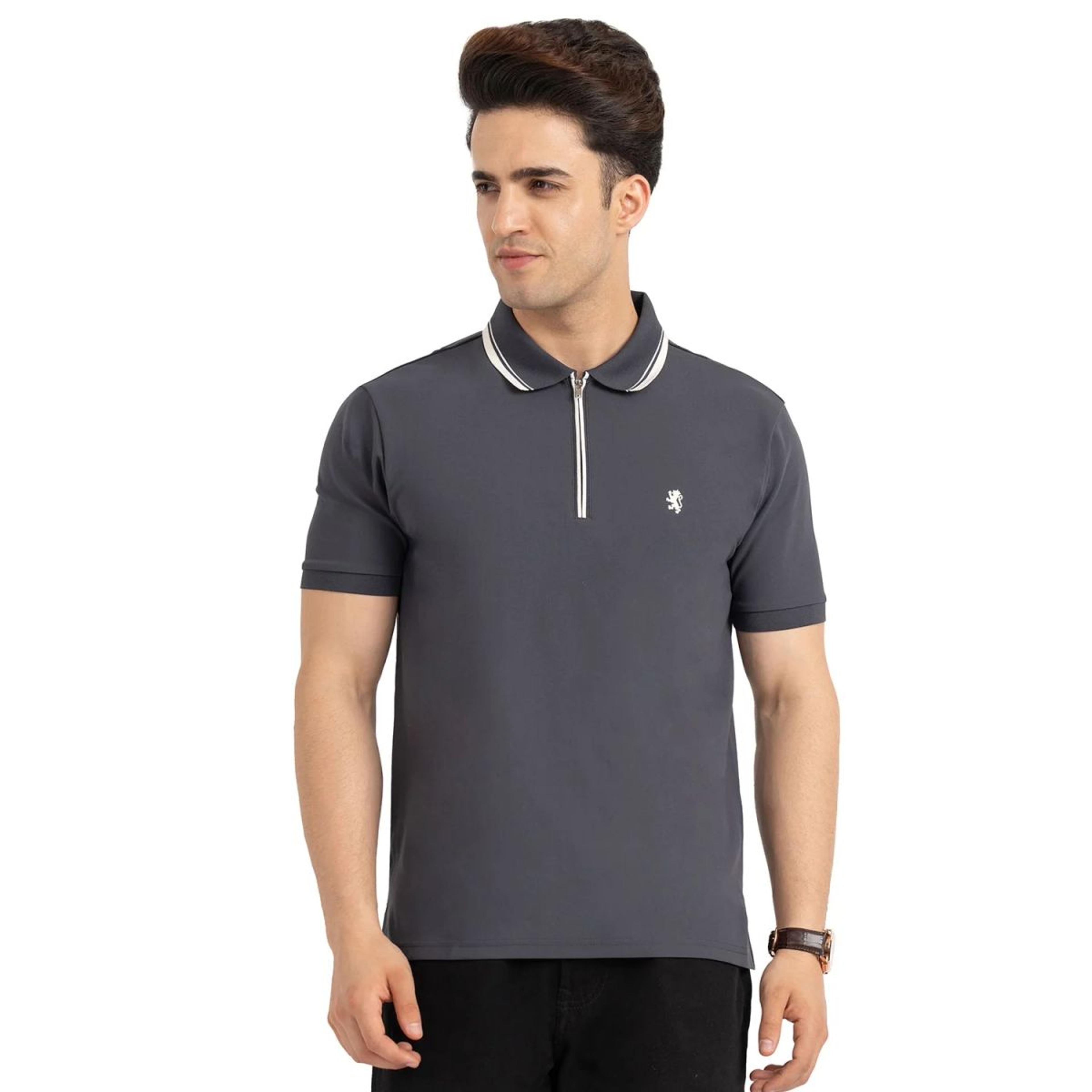 T Shirts for Men in Charcoal Grey | Polo Half Sleeve T Shirt