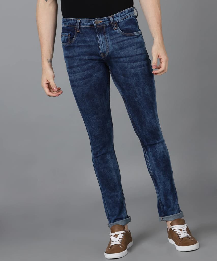 Men's Blue Skinny Fit Washed Jeans Stretchable — photo 2