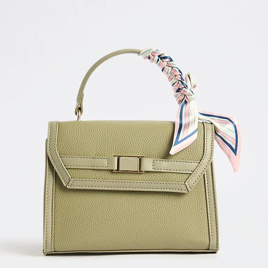 Westside Olive Textured Satchel Bag with a Scarf