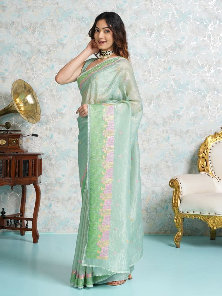 Mimosa Women's Woven Design Banarasi Style Tissue Crush Saree With Blouse Piece : SA00001888RMFREE — photo 3