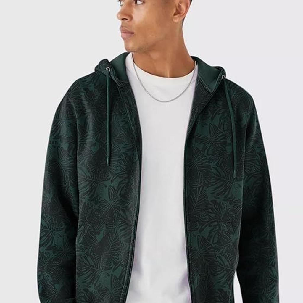 Men's Dark Green Regular Fit Printed Full Sleeve Winterwear Hooded Sweatshirt
