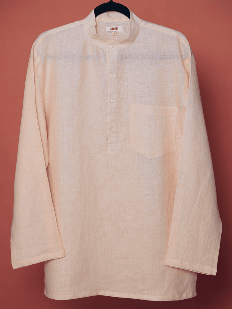 भोर (Bhor) - Men Light Peach Premium Linen Short Kurta — photo 9