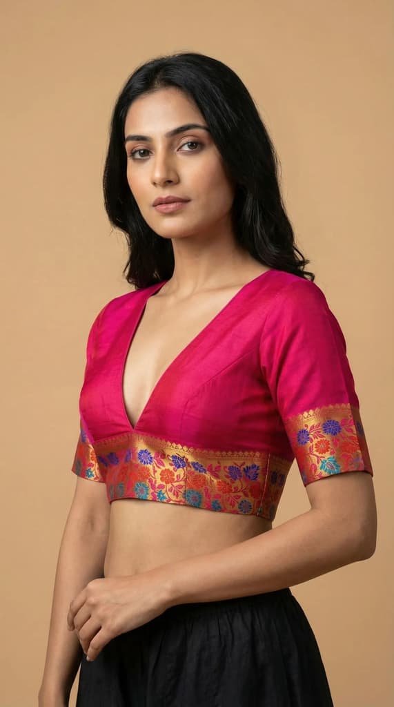 MIMOSA Women's Woven Design Paithani Style Raw Silk Saree with Blouse Piece - Rani ( SA00003127RNFREE ) — photo 5