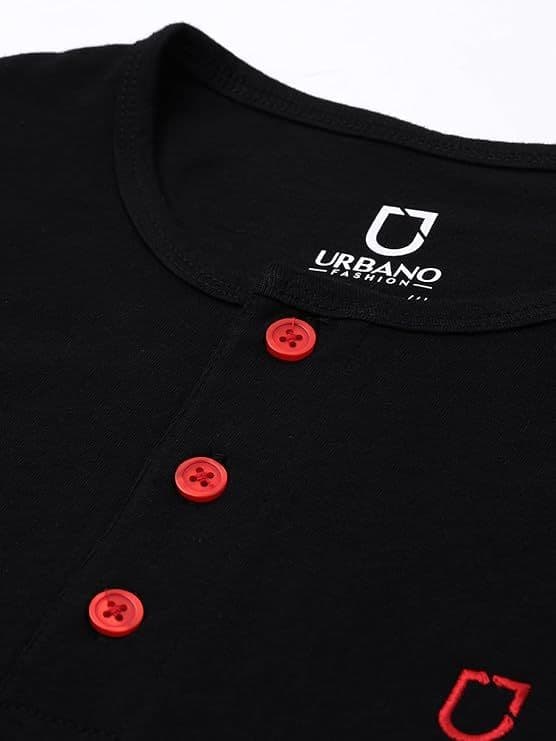 Men's Black Solid Henley Neck Slim Fit Cotton T-Shirt — photo 5