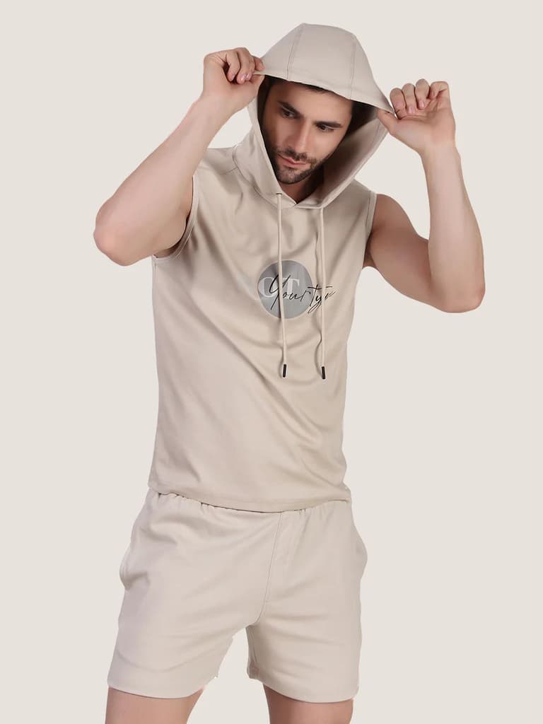 Beige Printed Sleeveless Hoodie — photo 4