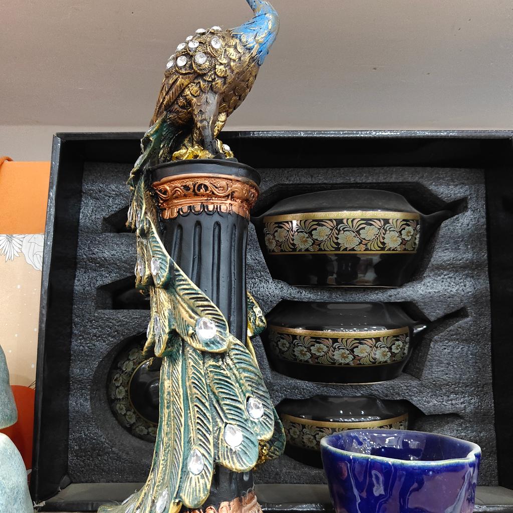 Blue Vase with Gold Leaf Design | Ceramic | Decorative | Blue