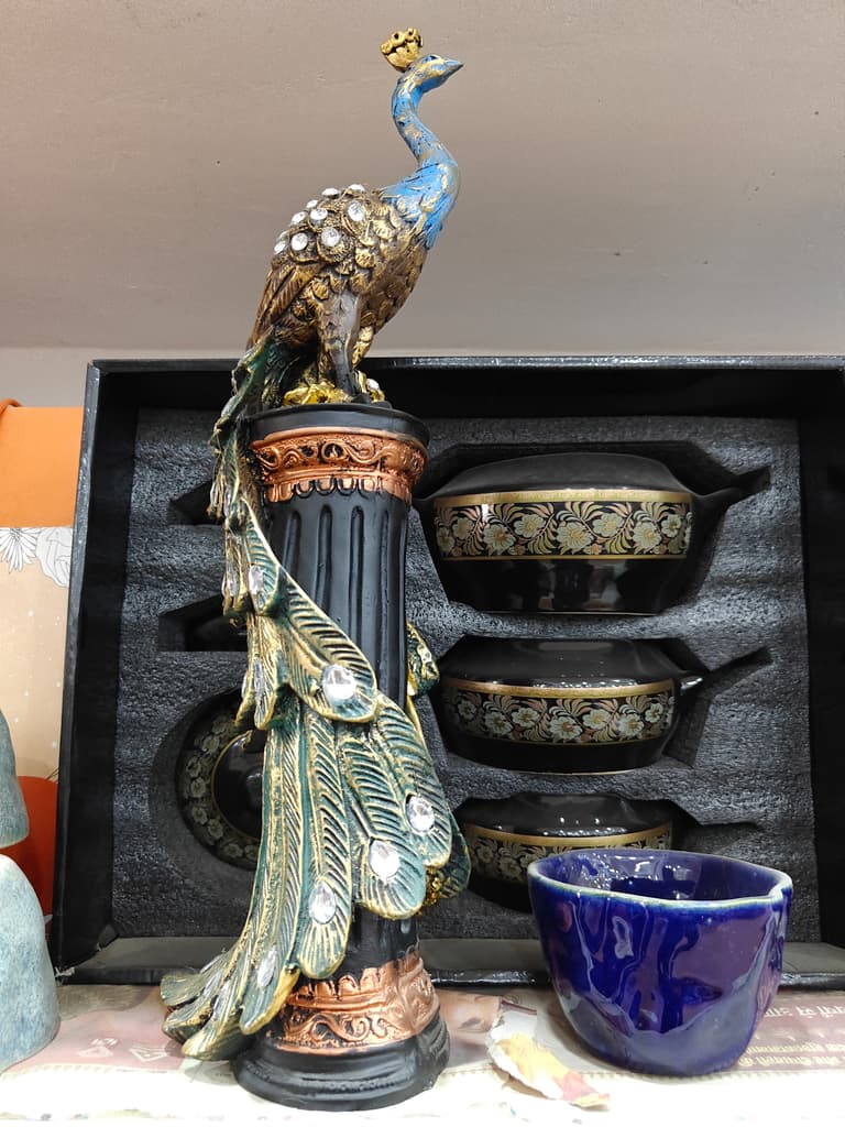 Blue Vase with Gold Leaf Design | Ceramic | Decorative | Blue