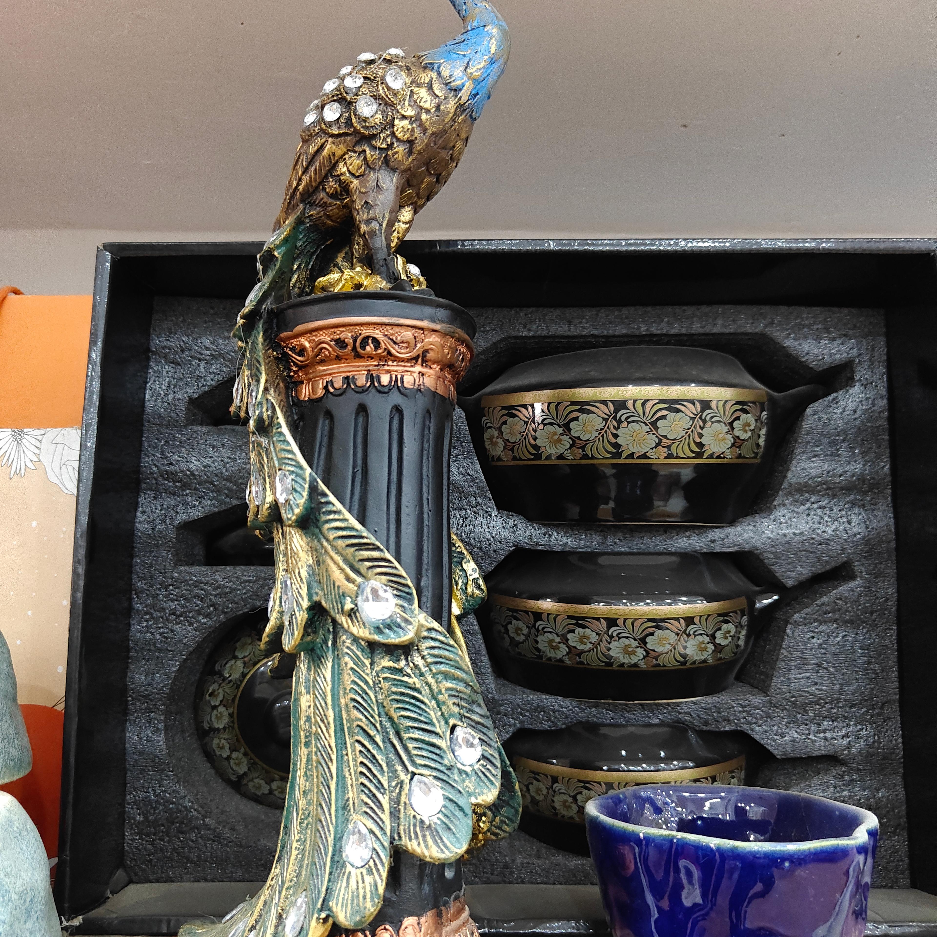 Blue Vase with Gold Leaf Design | Ceramic | Decorative | Blue