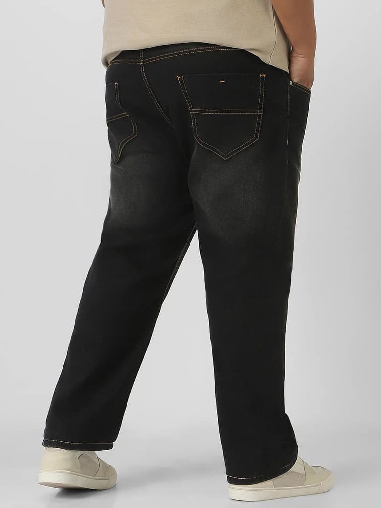 Plus Men's Black Regular Fit Washed Jeans Stretchable — photo 4