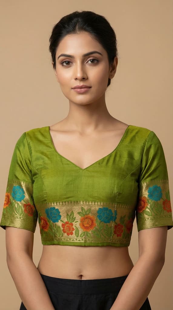 MIMOSA Women's Woven Design Paithani Style Raw Silk Saree with Blouse Piece - Olive ( SA00003129OLFREE ) — photo 4