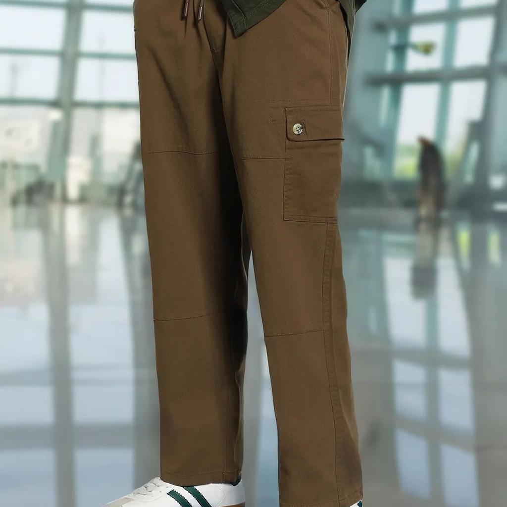 Men's Brown Loose Baggy Fit Cargo Jogger Chino Pant with 6 Pockets Stretchable