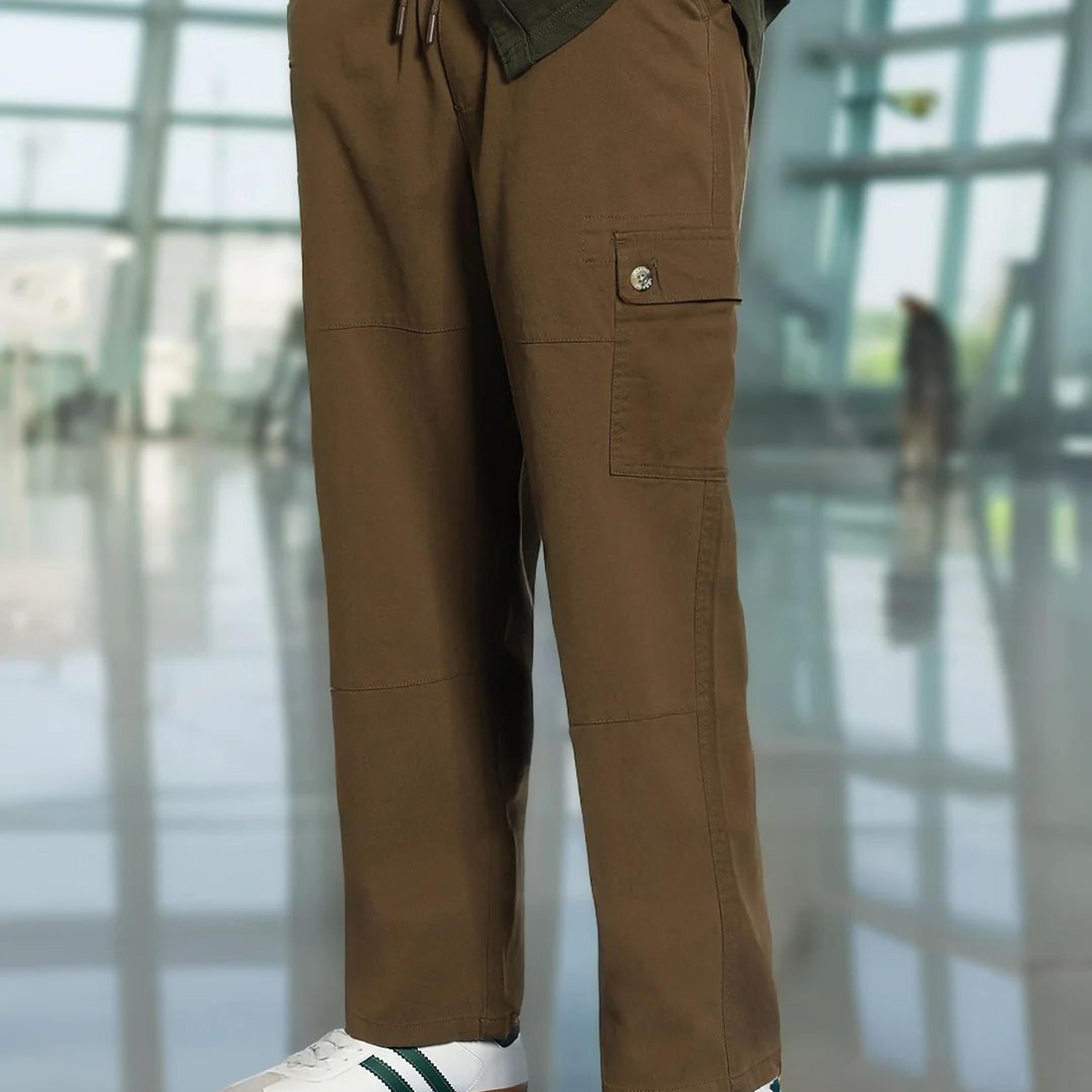 Men's Brown Loose Baggy Fit Cargo Jogger Chino Pant with 6 Pockets Stretchable
