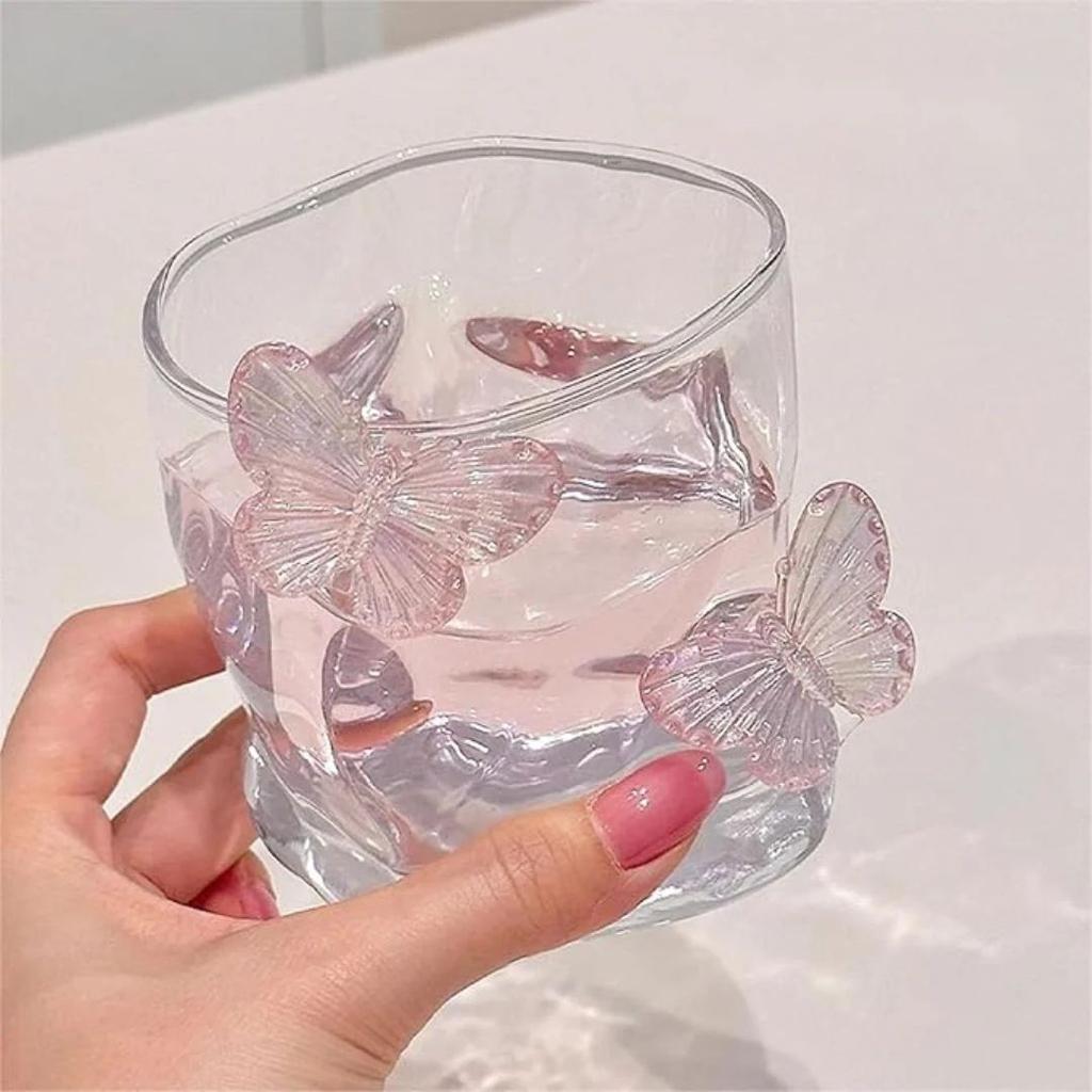 Aesthetic Butterfly Glass Cup – 3D Butterfly Embellished Drinking Glass — photo 4