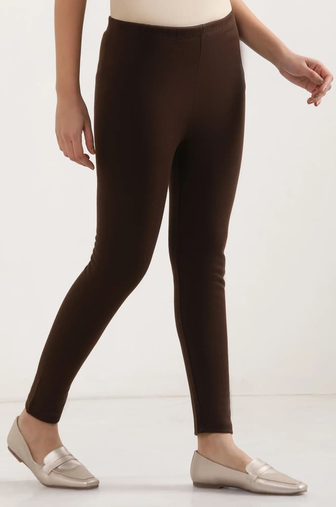 Brown Solid Skinny Fit Tights With Elasticated Waist — photo 4