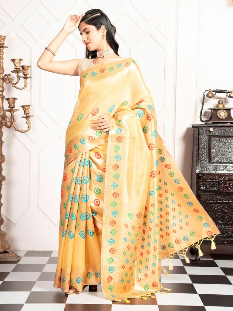 Mimosa Women's Woven Design Banarasi Style Art Silk Saree With Blouse Piece : SA00002082GDFREE — photo 5