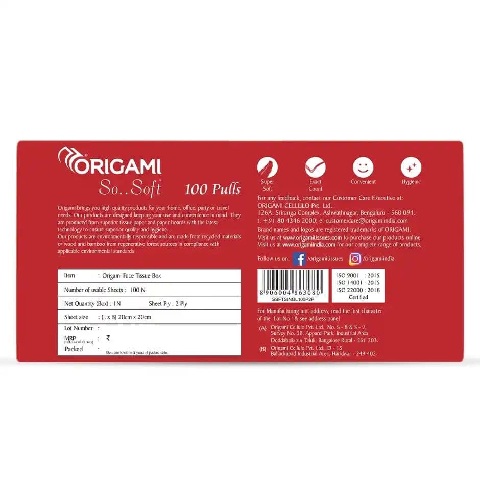 Origami 2Ply So Soft Facial Tissues Box | 100 Pulls Per Box