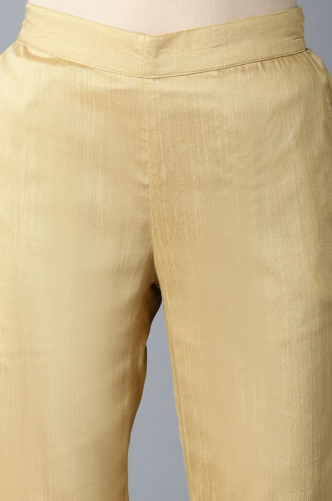 Gold Solid Straight Fit Ankle Length Mid Rise Trousers — photo 6