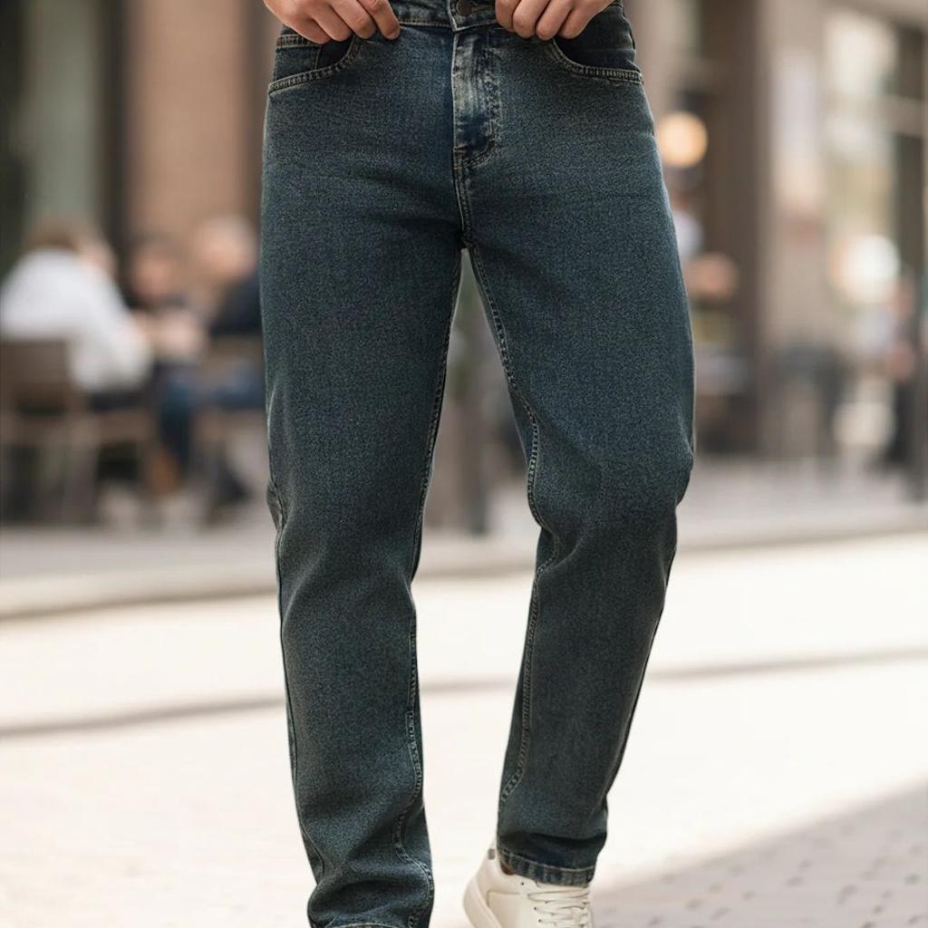 Men's Blue Regular Fit Towel Washed Yellow Tint Denim Jeans Stretchable